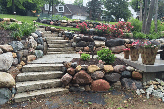 Garden steps and retaining wall